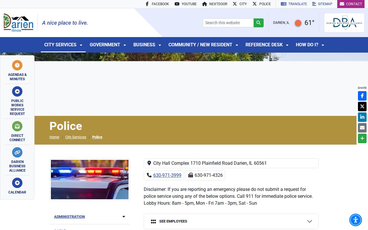 Darien Police contact and records information page