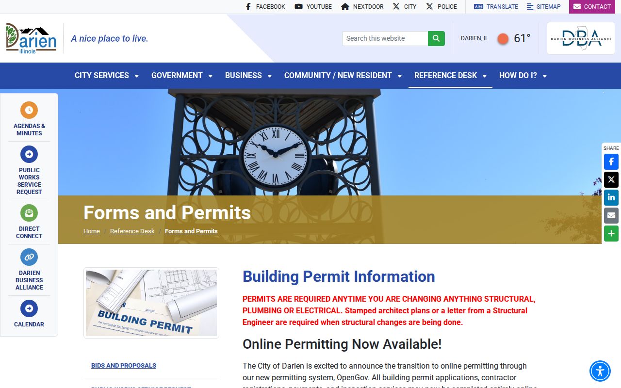 Darien forms, permits, and contractor registration page