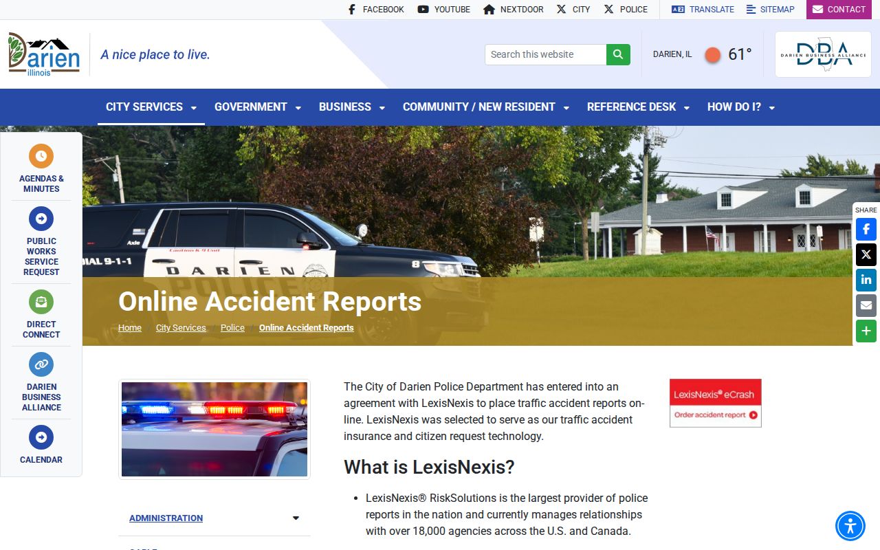 Darien Police online accident report access page