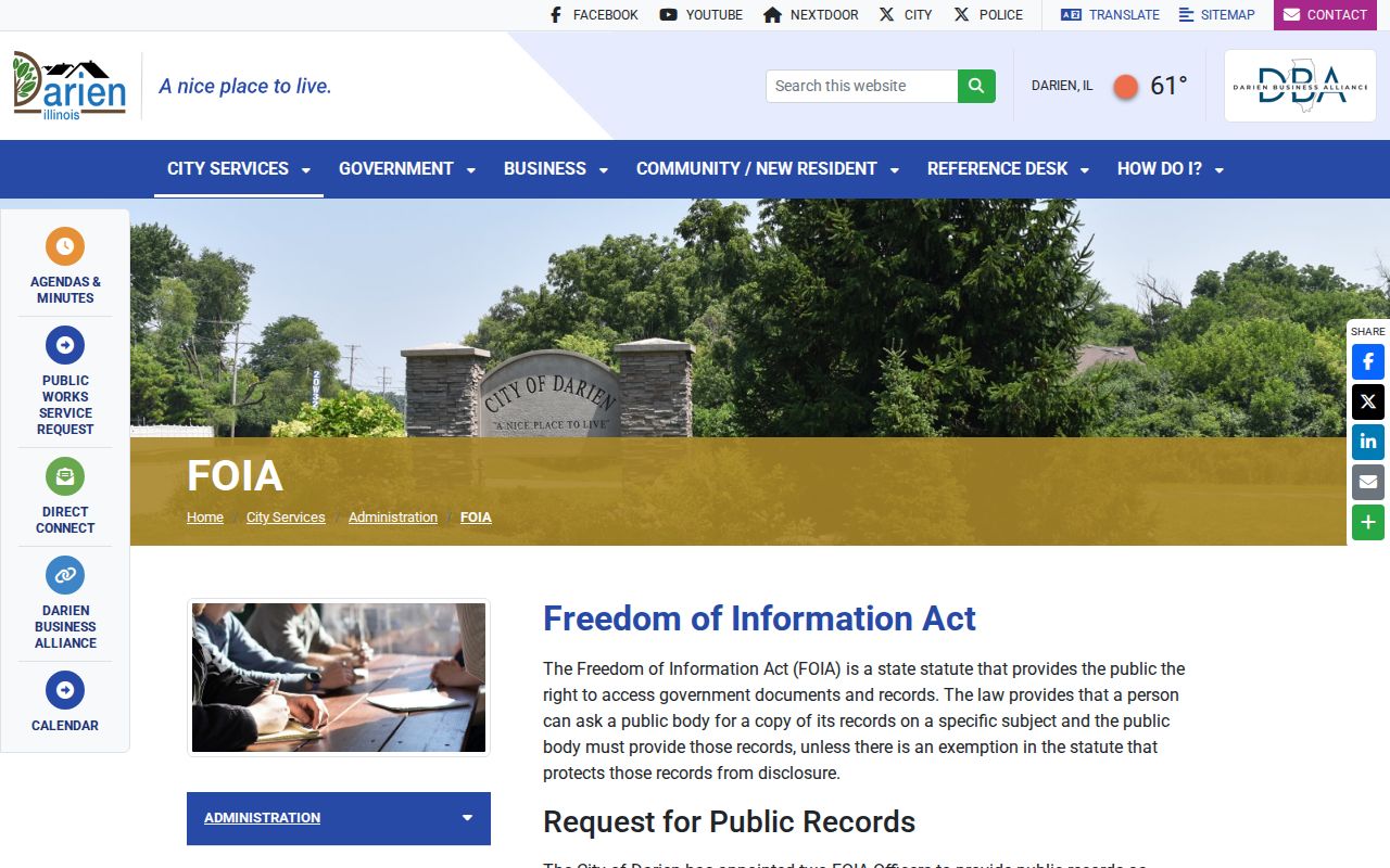 Darien residents directory city FOIA records page