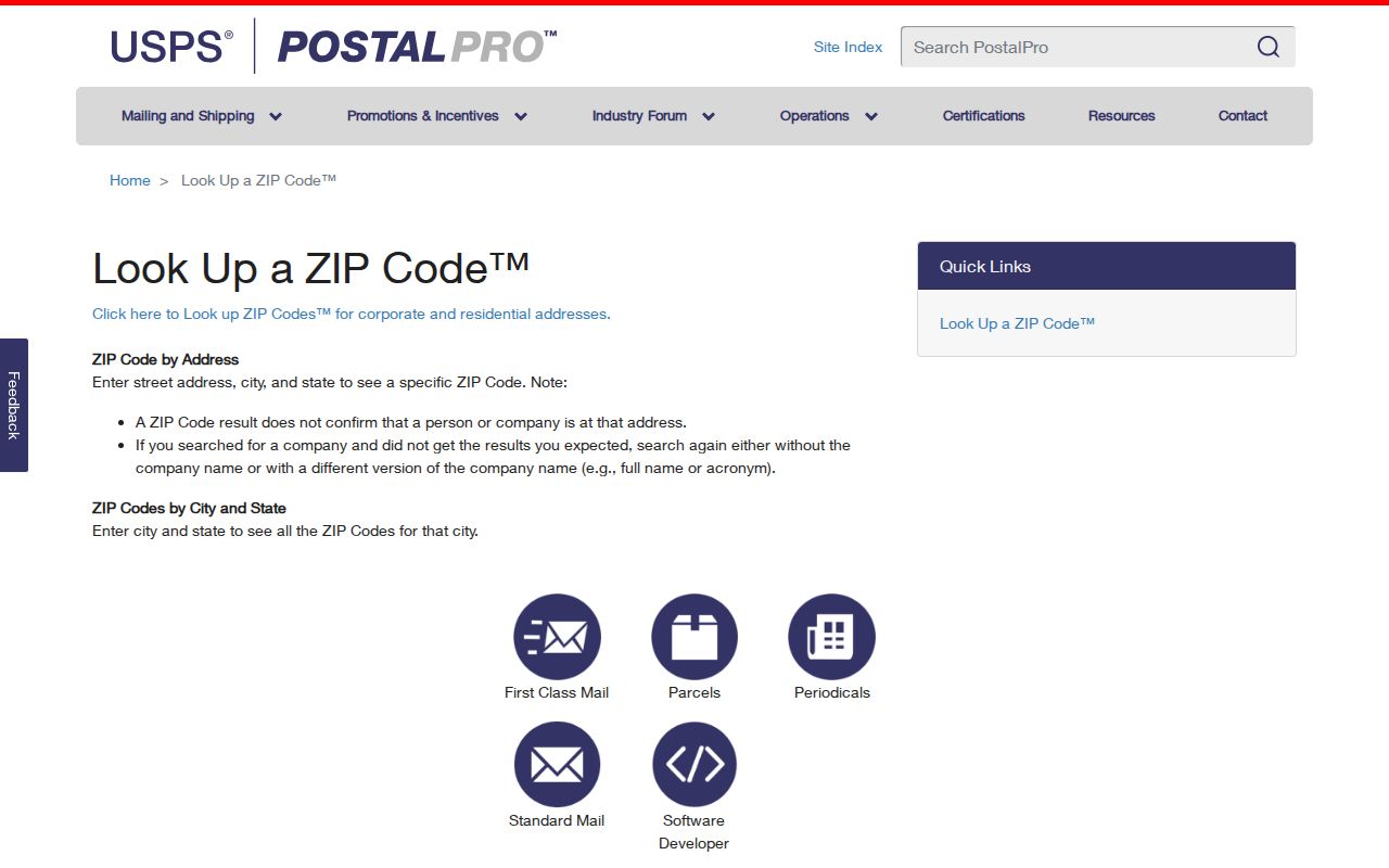 USPS ZIP Code Lookup with address, city and state, and ZIP search modes